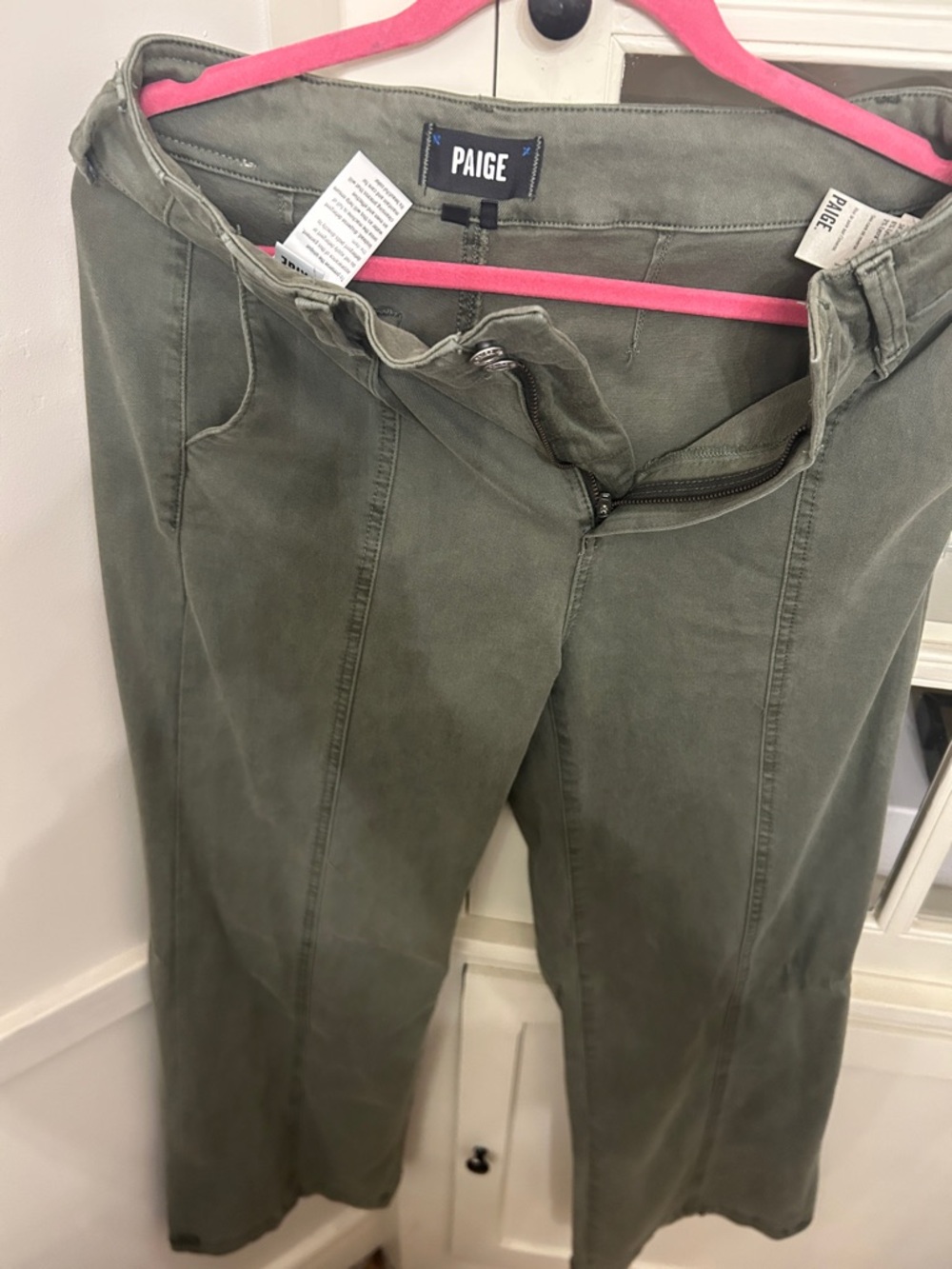 PAIGE Straight Leg Jeans in Olive Green